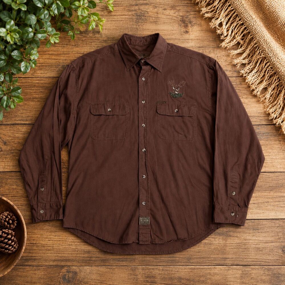 OutdoorLife Men's L Brown Long Sleeve Button Down Shirt Deer Embroidery Hunting